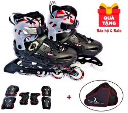 GIÀY TRƯỢT PATIN FLYING EAGLE T9 (S6S+ 8 BÁNH ĐÈN) - TẶNG KÈM BALÔ VÀ BẢO HỘ TRƯỢT PATIN - ĐEN