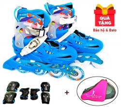 GIÀY TRƯỢT PATIN FLYING EAGLE T9 (S6S+ 8 BÁNH ĐÈN) - TẶNG KÈM BALÔ VÀ BẢO HỘ TRƯỢT PATIN - XANH DƯƠNG