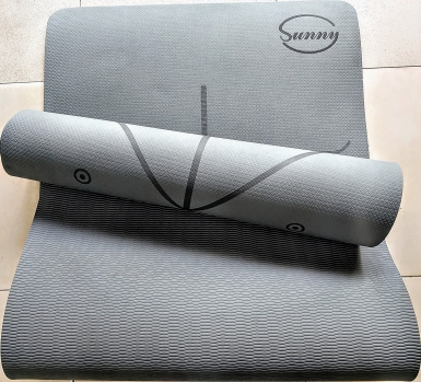 THẢM TẬP YOGA TPE SUNNY 1 LỚP 8MM ĐỊNH TUYẾN - XÁM (TẶNG TÚI ĐỰNG THẢM)